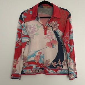 Montini Womens Fashion Floral Graphic Polo Shirt Top Sz 77